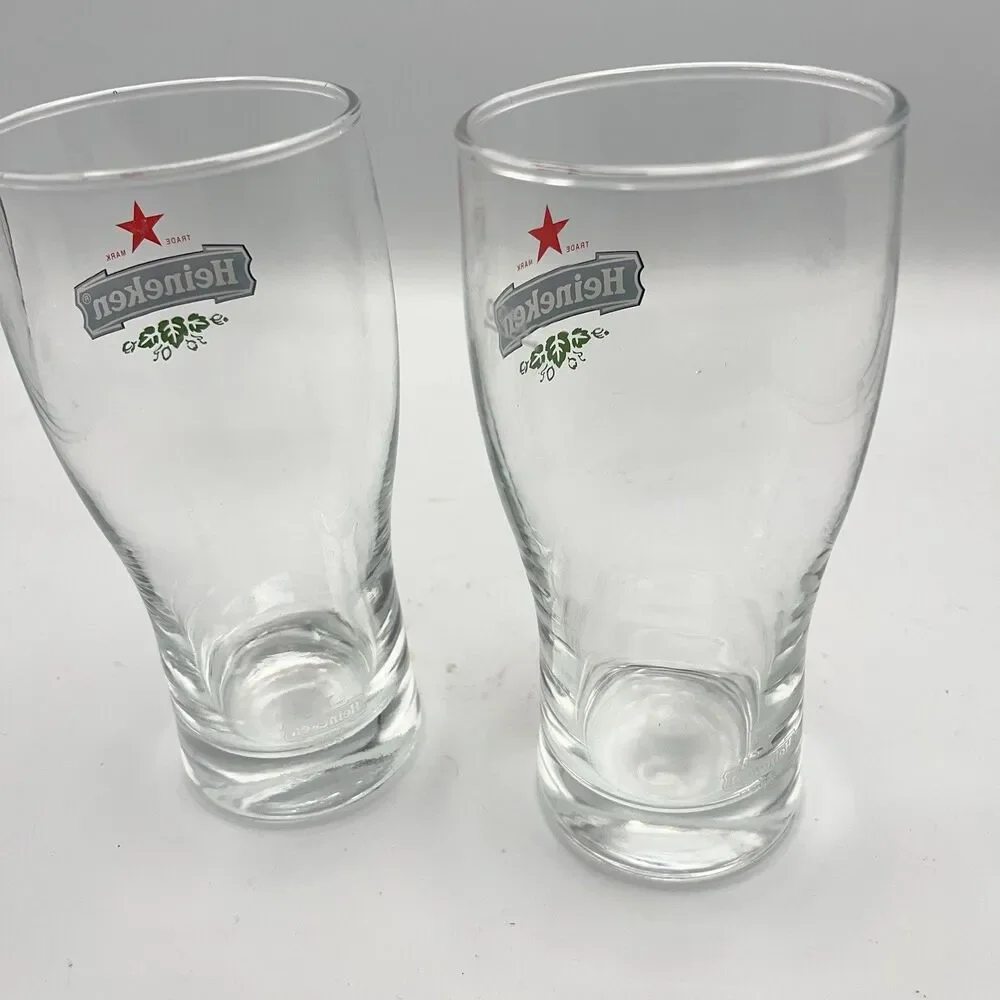 Heineken Beer Glasses .25L Red Star Etched Logo Reverse Bottom And .25L On Side